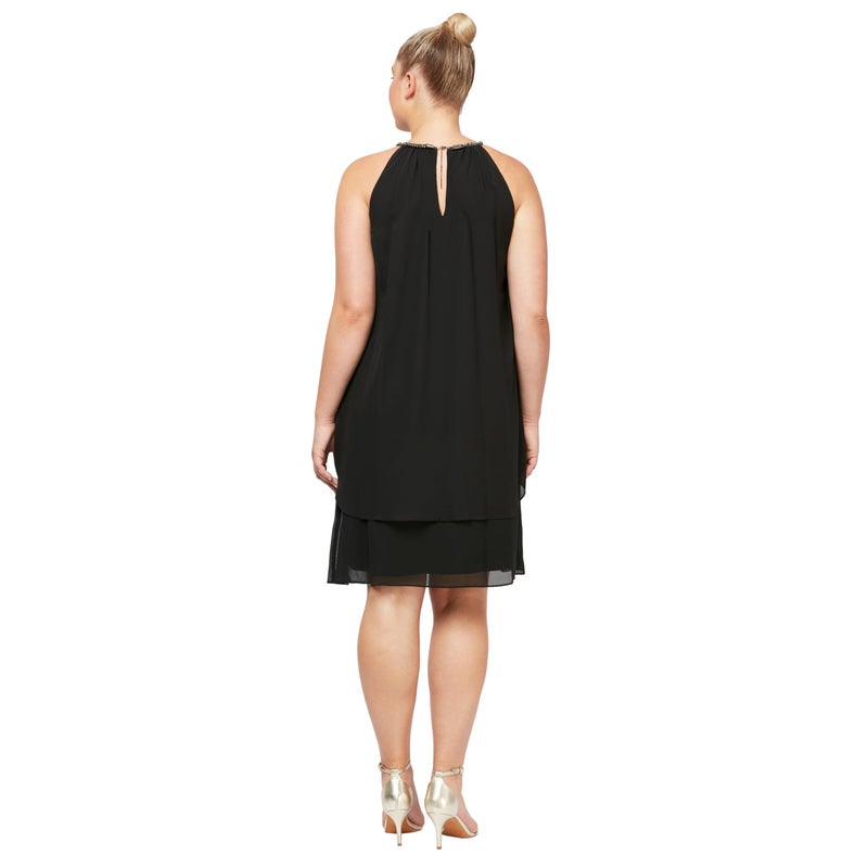 S.L. Fashions womens Plus-size Embellished Halter Neck Tier Special Occasion Dress, Black, 22 Plus - Image 2
